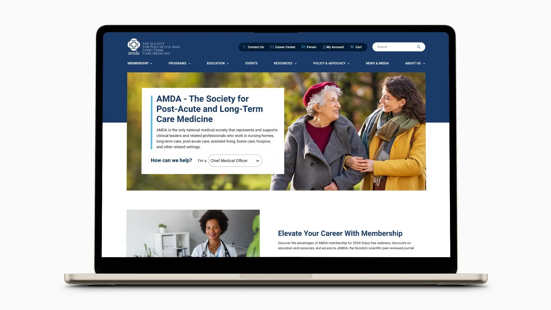 AMDA website shown on desktop