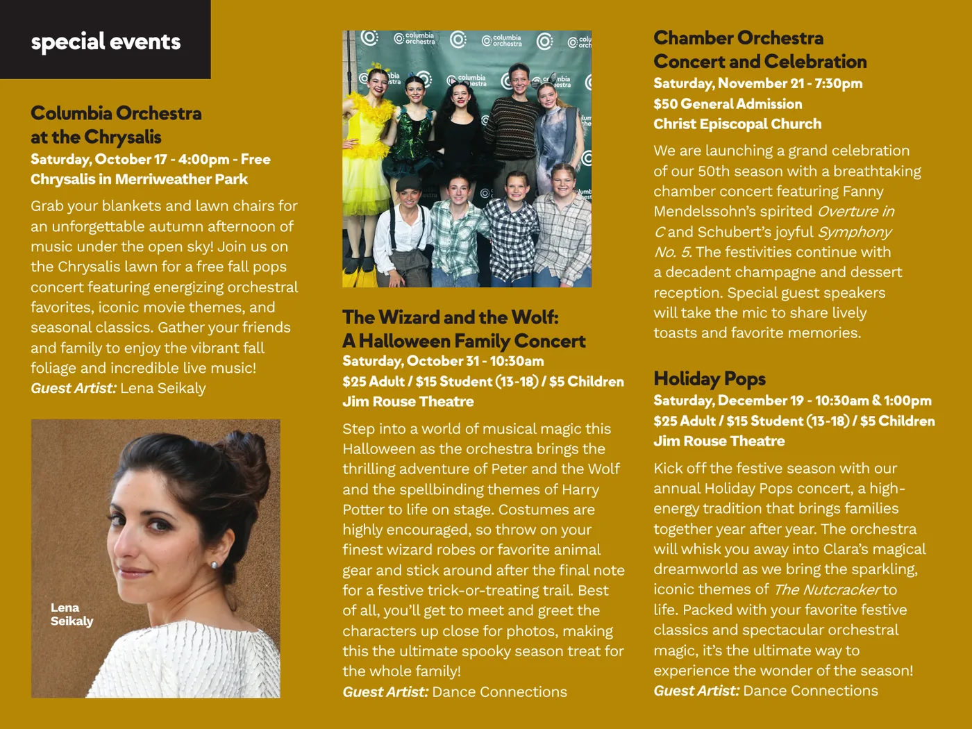 Columbia Orchestra brochure, special events